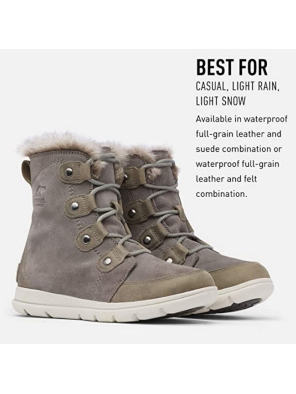 Sorel Explorer Joan Taupe Gray Faux-Fur Lined Winter Boot